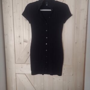 wild fable Black Ribbed Button-Front Mini Dress